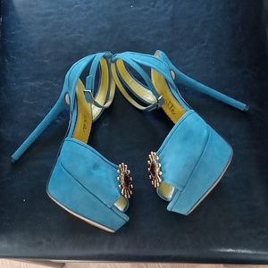 Charlotte Olympia Teal Suede Heel Sandals, size 36 1/2